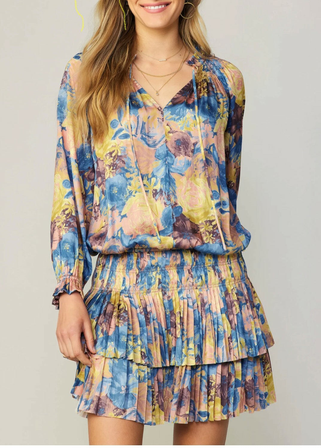 Blue Floral Pleated Mini Dress Reverse Concept Blue Floral Pleated Mini Dress Reverse Concept