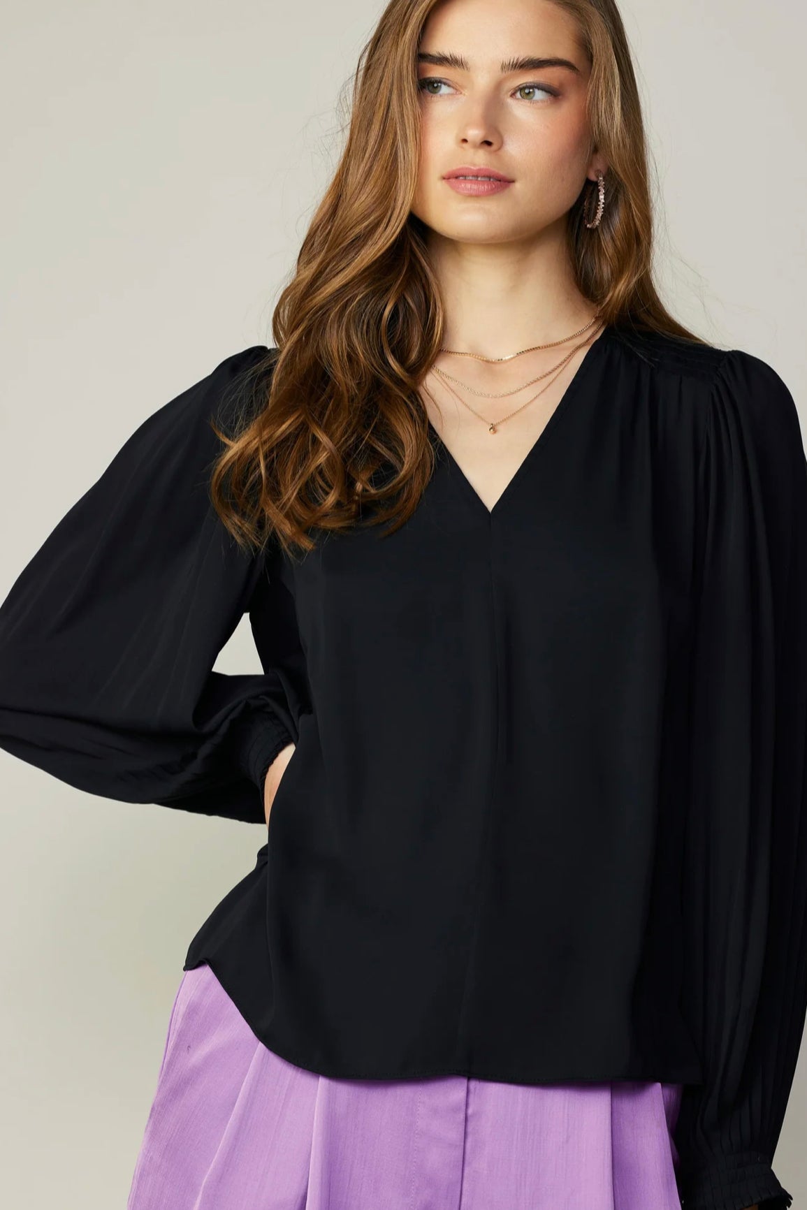 Pleated Long Sleeve Blouse