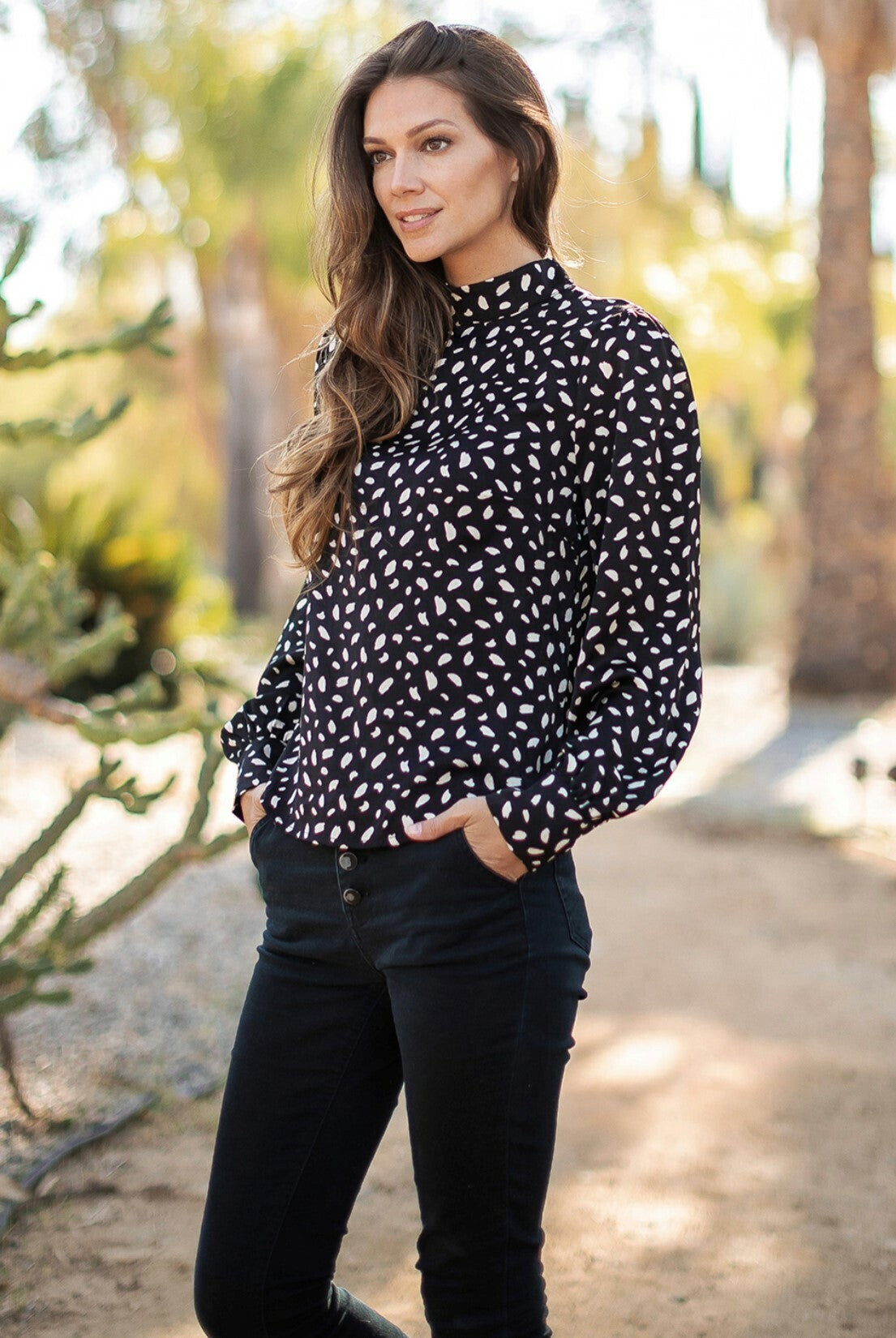 Mock Neck Satin Blouse