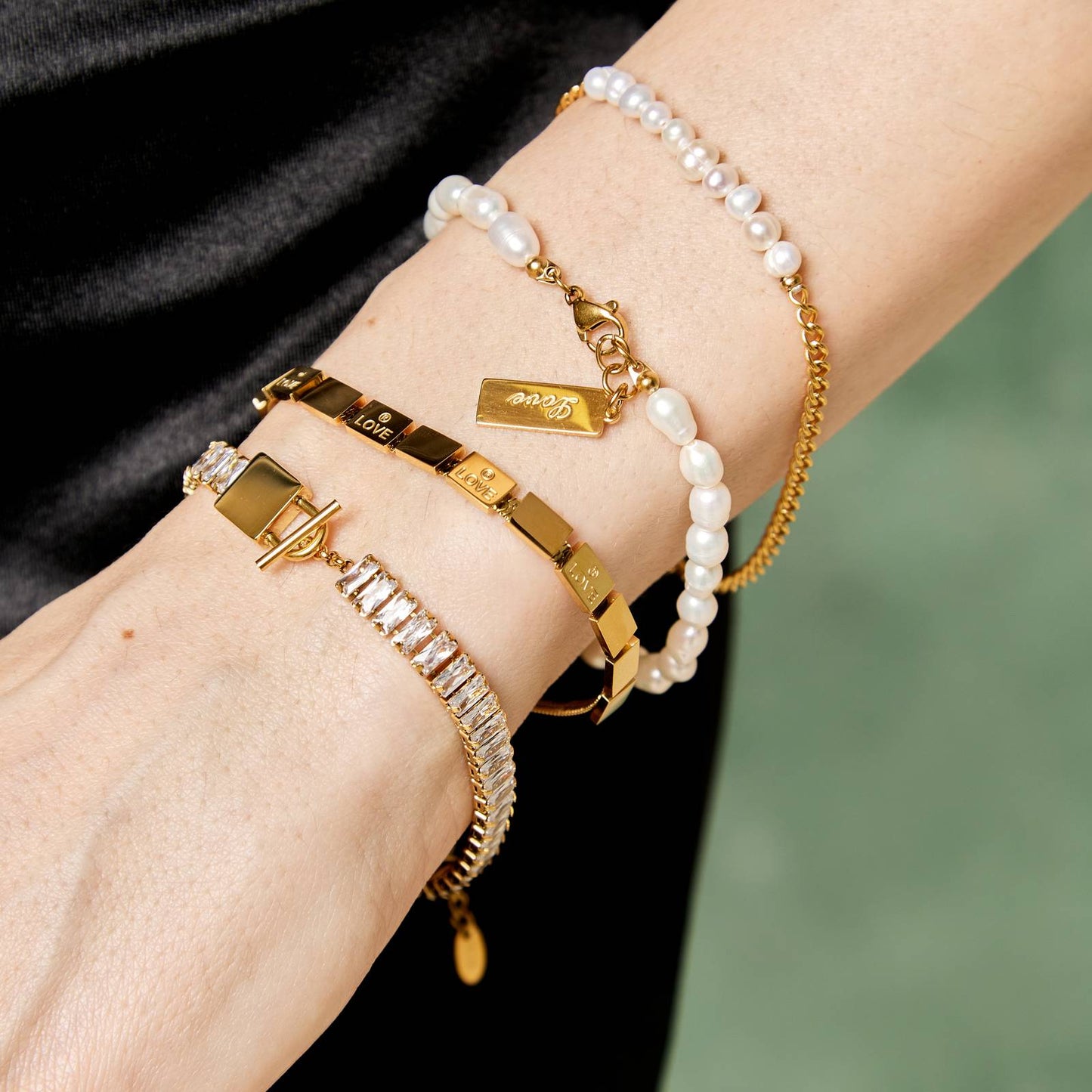 18K gold plated Stainless steel bracelet Baroque Pearl Full