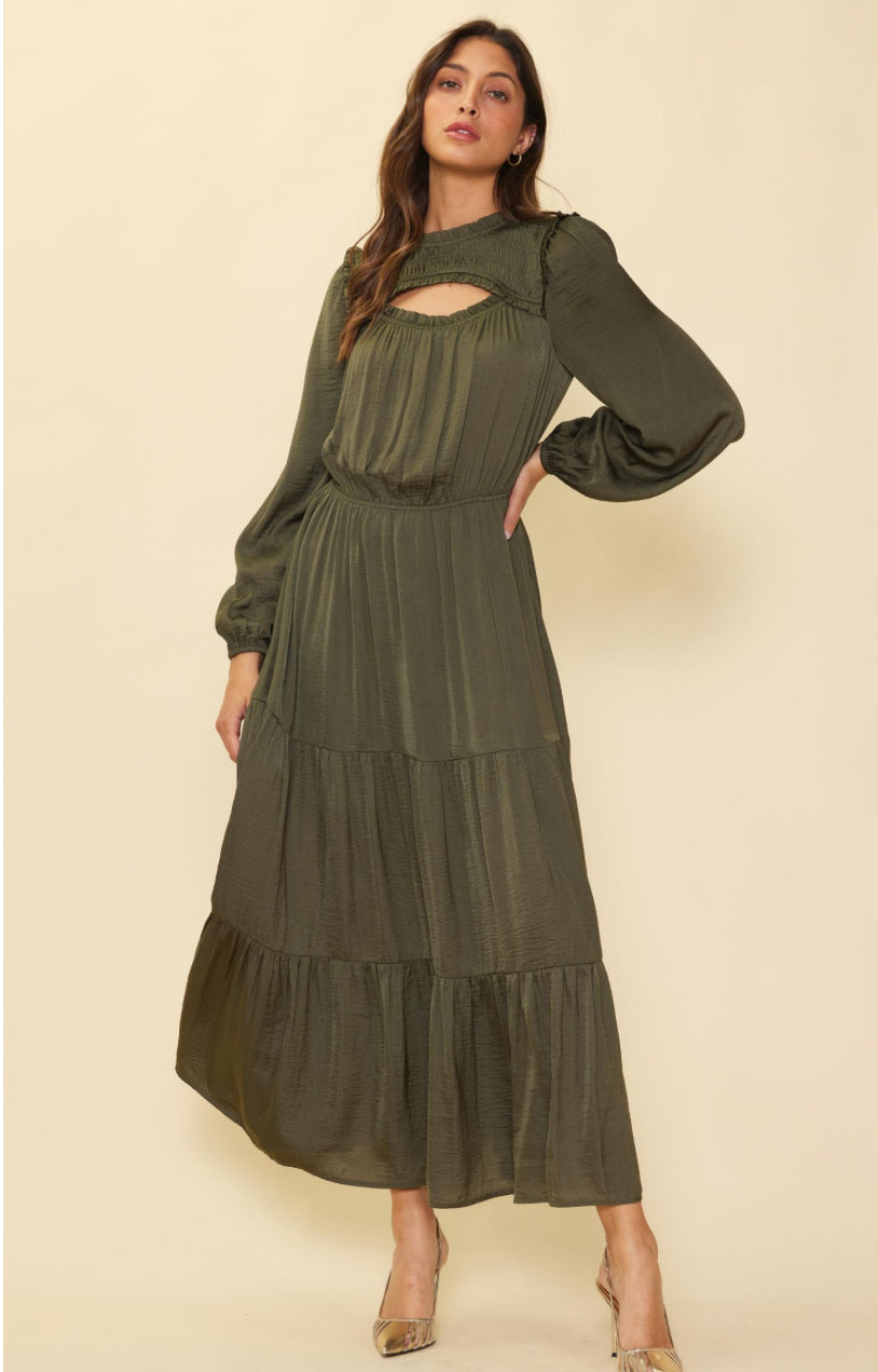 Tiered Cut-Out Olive Maxi Reverse Concept Tiered Cut-Out Olive Maxi Reverse Concept