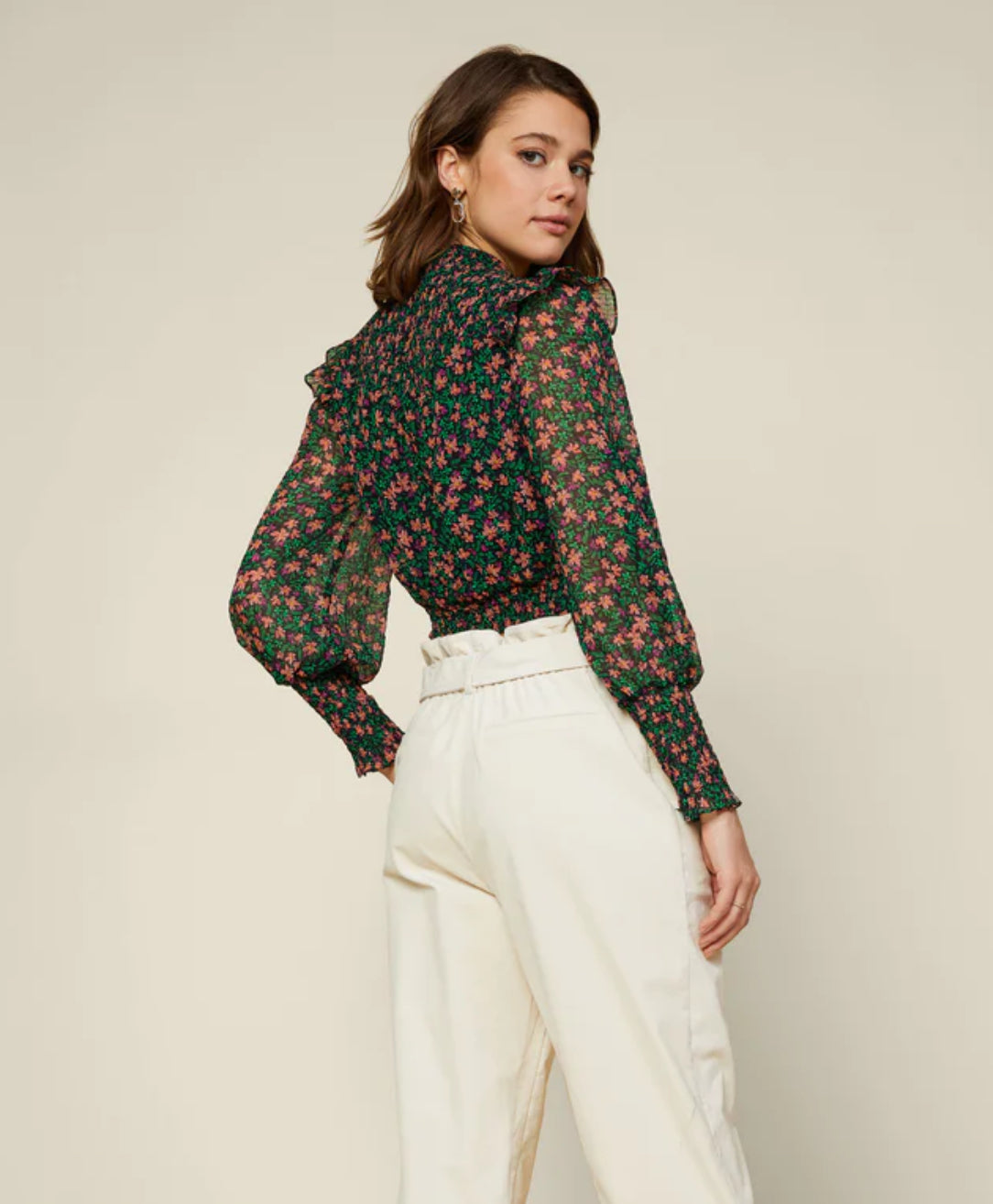 Floral Long sleeves Green Top