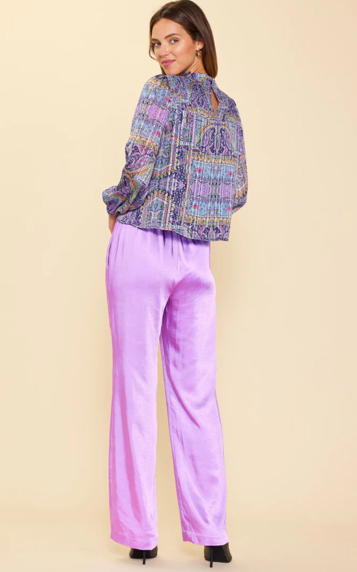 Lavander Printed Smocking Top