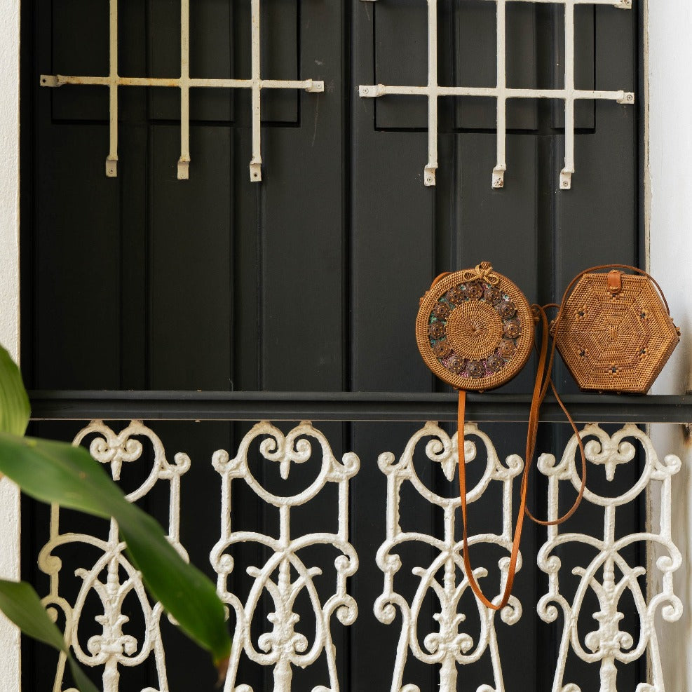 Bali Hexagon Rattan Crossbody Bag