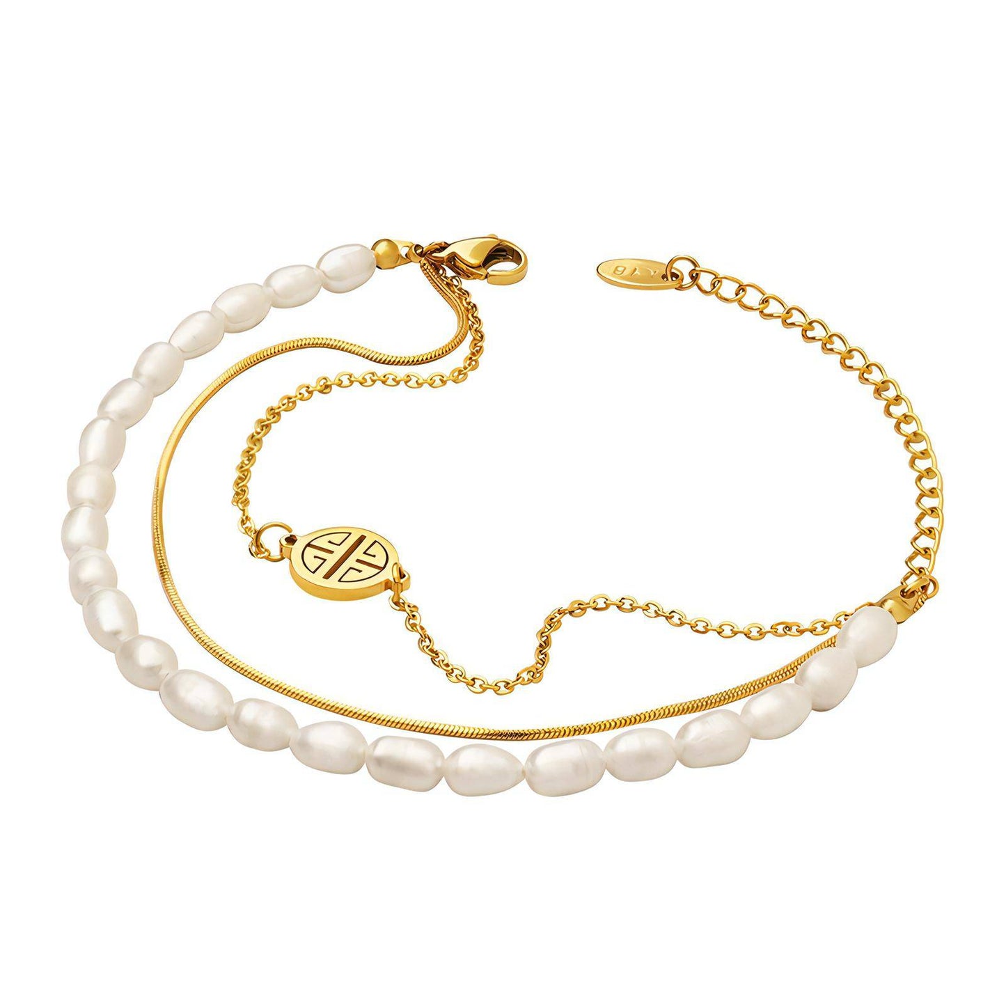 18K gold-plated Stainless-steel bracelet, Baroque Pearl