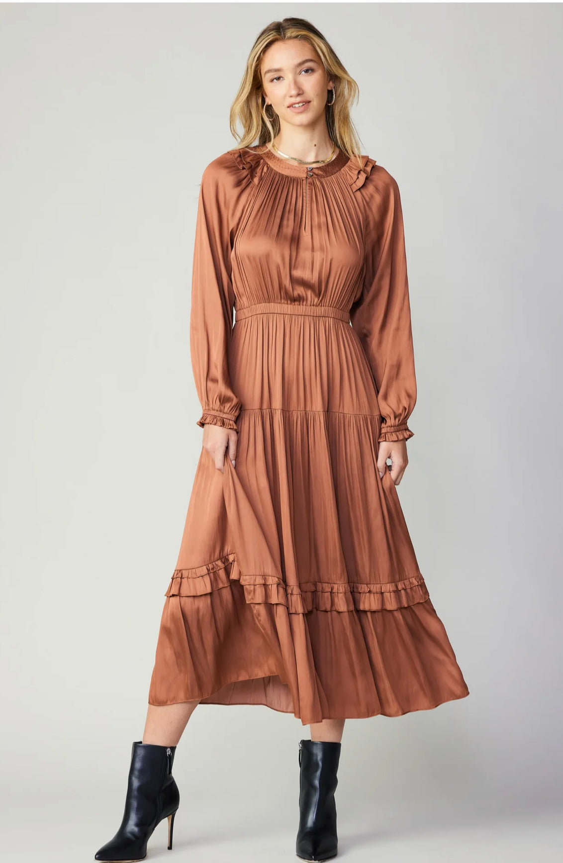 Autum Clay Neck Tiered Long Dress